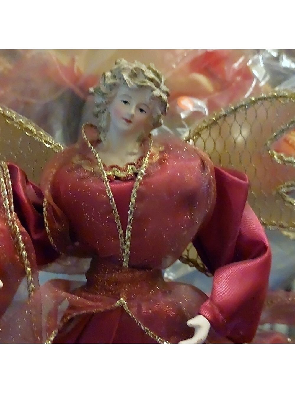 NWOT. Vintage* Angel Tree Topper, Burgandy Gown 90s